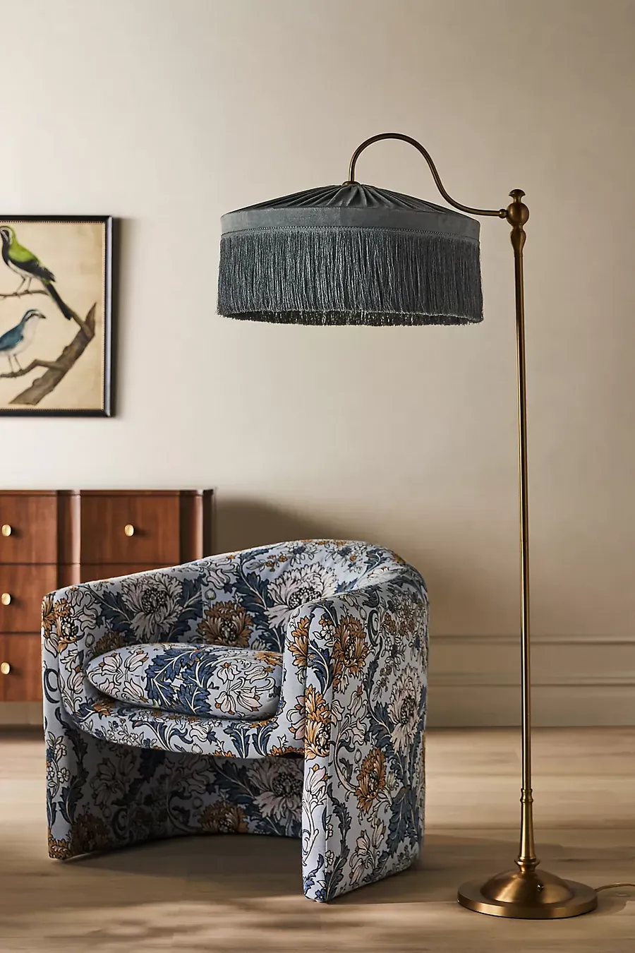Tassel-Fringed Velvet Floor Lamp